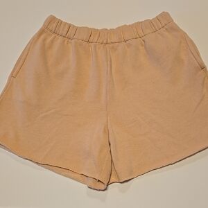 Aerie Tan Blush Pink Sweatpant Shorts with Elastic Waistband Pocket Size Medium